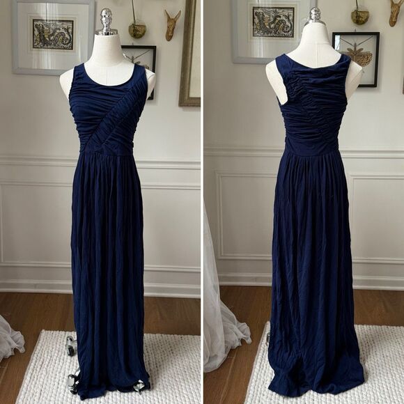 Plenty by Tracey Reese Anthropologie Blue Ruched Stretchy Fit and Flare Maxi Dre - Picture 2 of 8